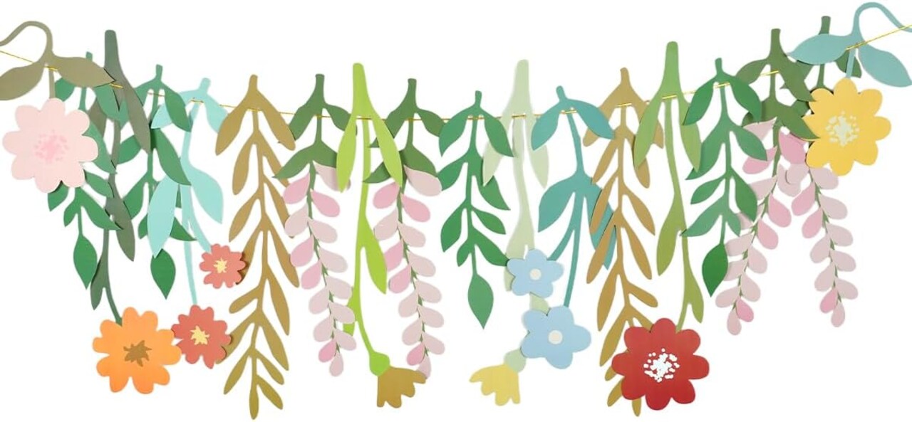 Groovy Boho Flower Banner – Double-Sided Waterproof Wildflower & Leaf Design for Birthday, Garden, Wedding Backdrop, Indoor & Outdoor Party Décor